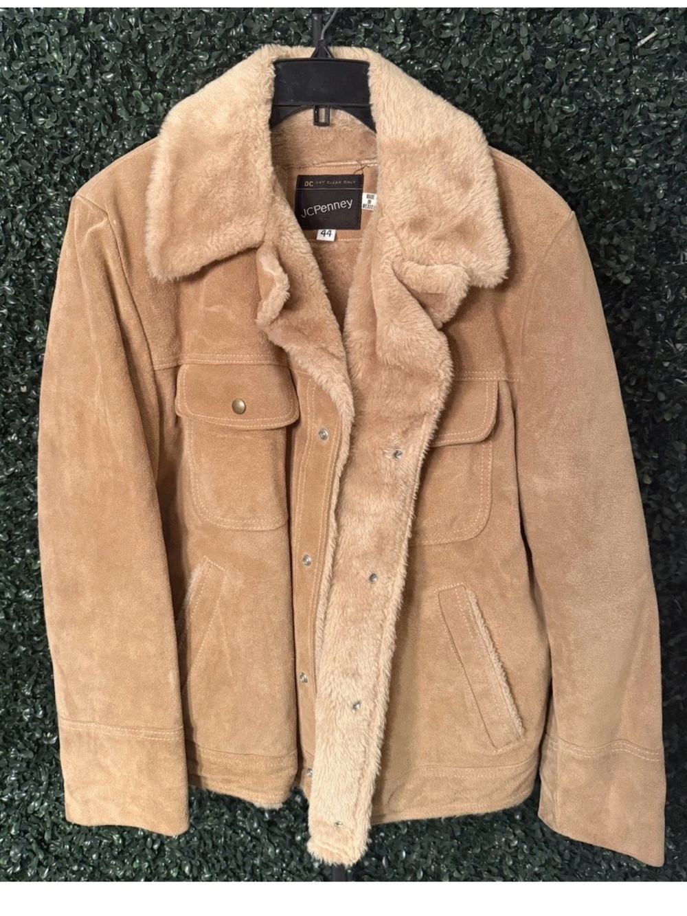 Vintage 100% Split Cowhide Jcpenney Sherpa Lined Western Coat 44 Made In Mexico